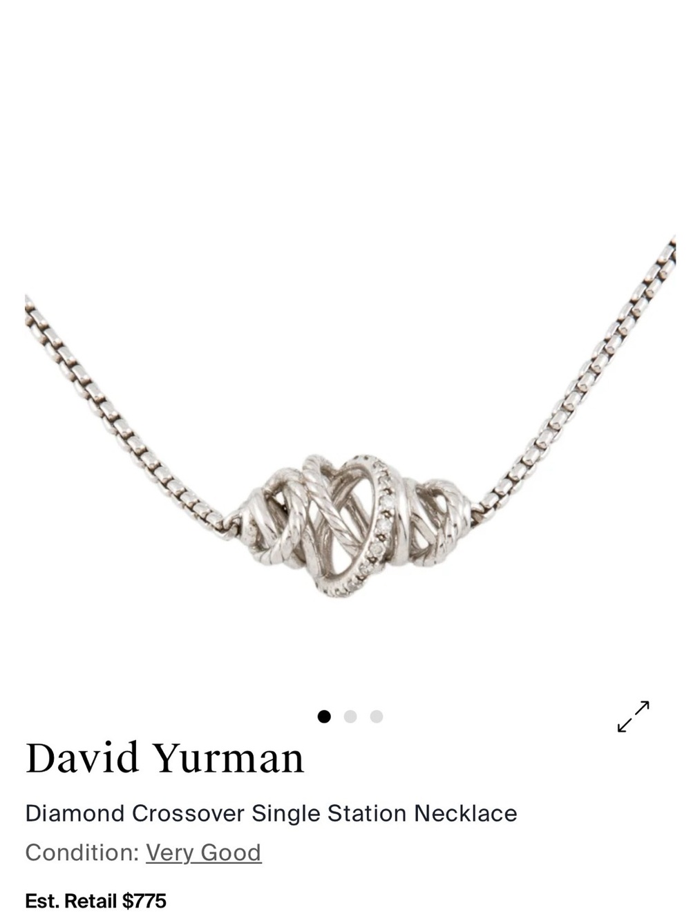 David Yurman Silver Crossover Diamond Station Necklace